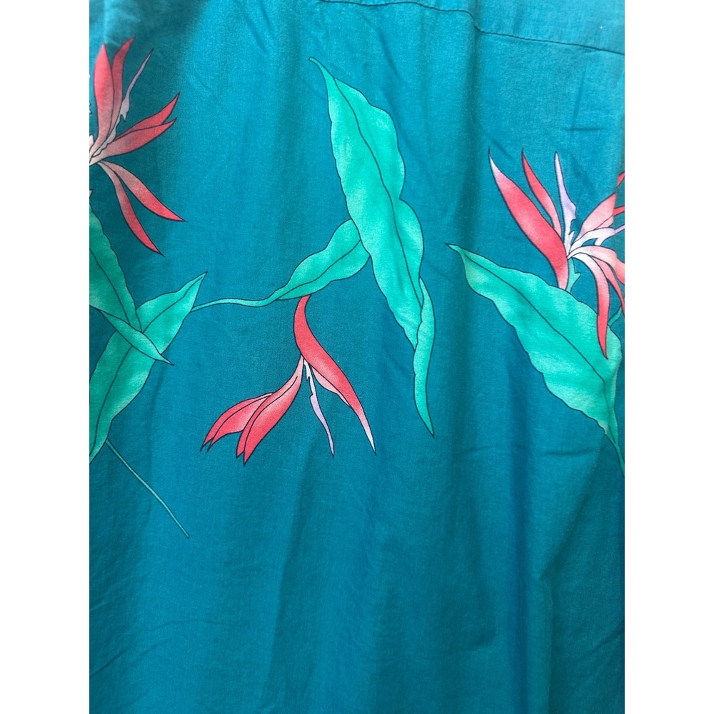 VTG Paradise Found Men Teal Bird of Paradise Floral Aloha Hawaiian Shirt Green L - Picture 4 of 4
